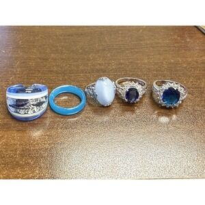 Avon Blue Ring Lot Bundle Size 6 7 Statement Cocktail Faux Sapphire